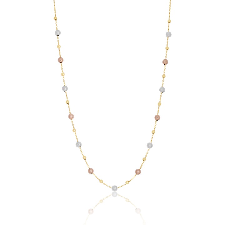 Colier din Aur Galben de 18 k cu Lant Diamantat si Bile Multicolore Albe, Roz, Galbene, Sandra Ferretti, 2.14g