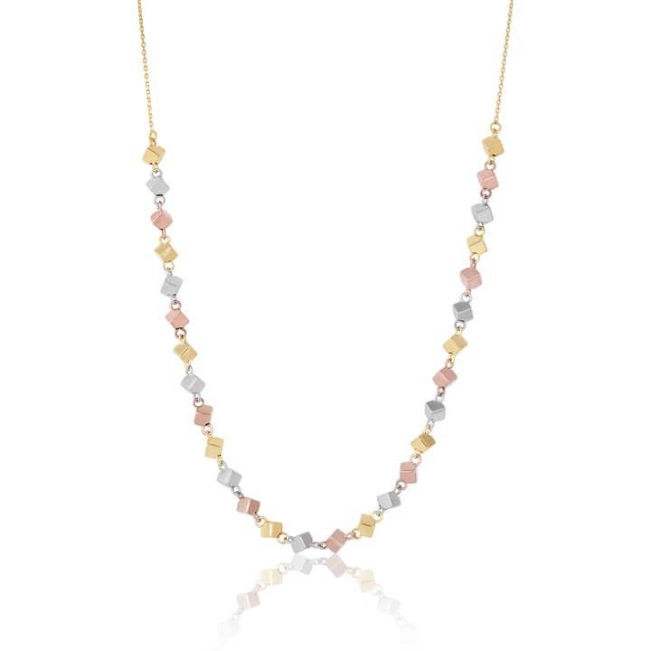 Colier din Aur Galben de 18 k cu Lant Diamantat si Cuburi Multicolore Albe, Roz, Galbene, Sandra Ferretti, 3.77g