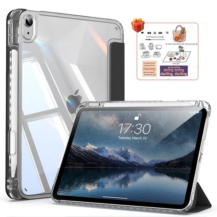 Husa tableta pentru iPad (A16)11th gen 11-inch 2025 si iPad 10th gen 10.9-inch 2022, compartiment pentru Apple Pencil, Cadou autocolante, husa DIY pentru tableta, Negru