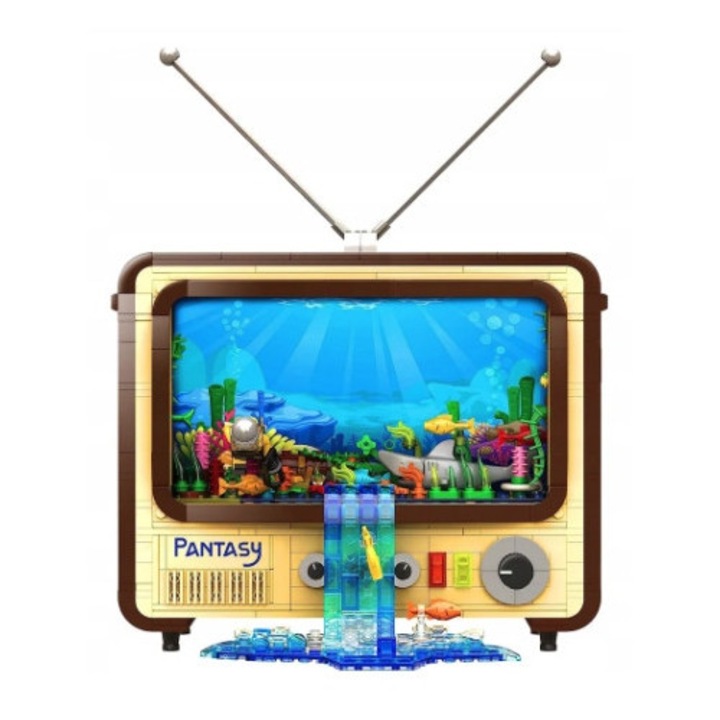 Set de constructie, Pantasy, 61008, 23cm x 10cm x 19cm, pentru copii peste 6 ani, inspirat de televizoarele retro din anii 1960, manopera de inalta calitate, elemente de design vintage, pentru baieti, setul include blocuri pentru a construi un televizor