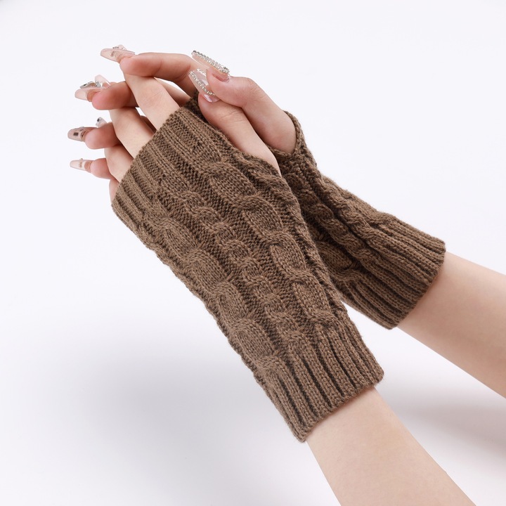 Manusi de iarna fara degete, XTW, Acril Elastic, Camel, Marime Universala