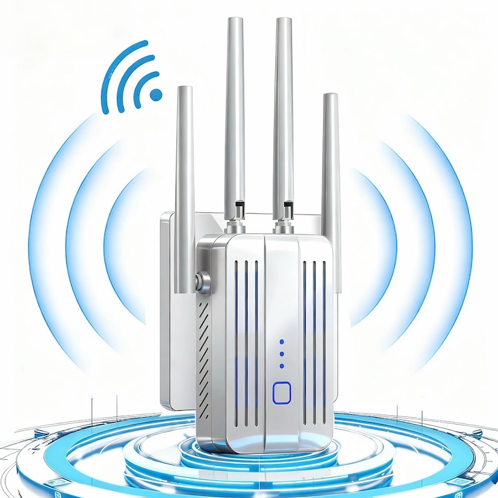 Amplificator de semnal WiFi Extender, Folixs®, 1200 Mbps, repetor WiFi dual band 5GHz/2.4GHz, Conexiune WPA/WPA2, Suporta 3 moduri, Router/Repeter/AP Modul, Mod stabil de mare viteza
