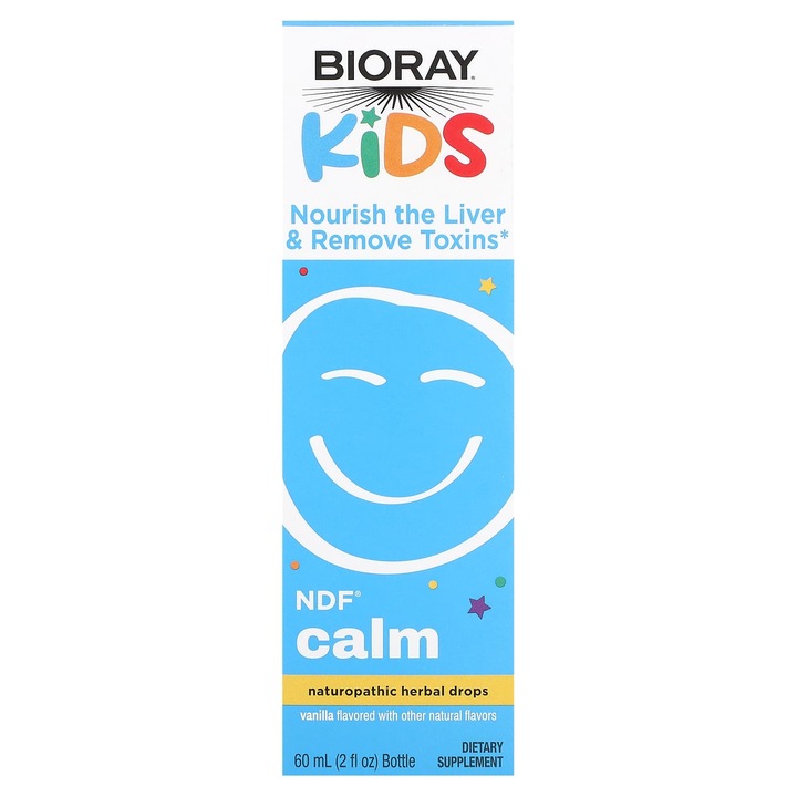Supliment alimentar, Bioray Kids, NDF Calm, vanilie, 60 ml, supliment alimentar vegan, fara gluten, fara alcool