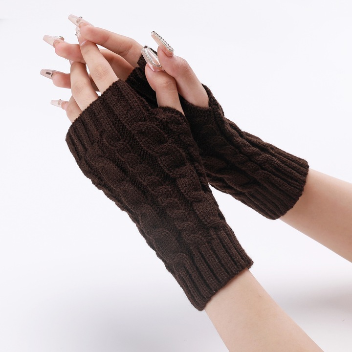 Manusi de iarna fara degete, XTW, Acril si Elastic, Maro cafeniu, Marime Universala