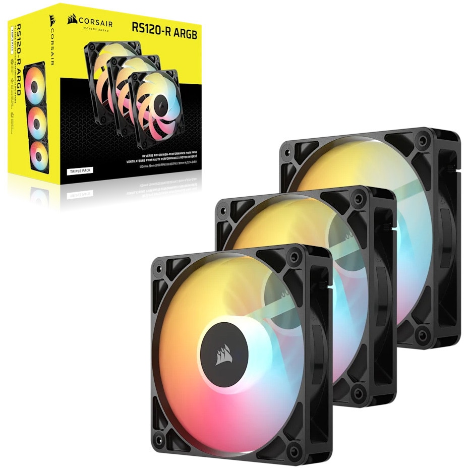 Ventilatoare Corsair RS120-R reverse ARGB, 120mm, 3 buc/set, negru