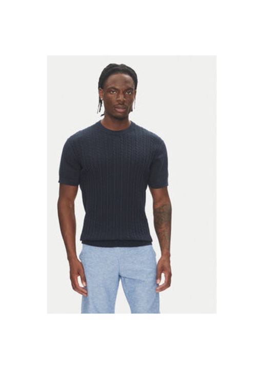 Lindbergh ferfi pulover, 30-804115, pamut, sotetkek, Tengerészkék