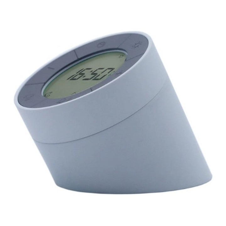 Ceas Desteptator cu Lampa Reglabila, Alarma Duala, Gri, 80x80x94mm