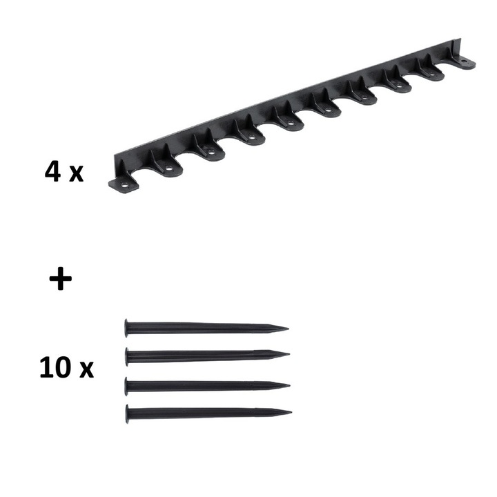 Delimitator gazon, polipropilena reciclata, negru, 100x7x5cm, set 4 bucati + 10 seturi cuie prindere