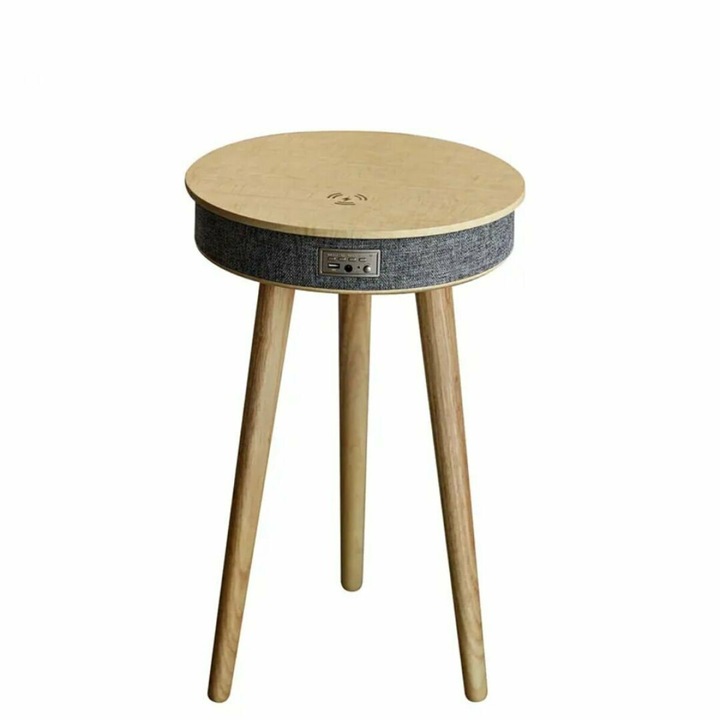 Masa inteligenta cu Bluetooth 5.0, sistem audio 20W si incarcare wireless – Nuanta Stejar, design rafinat din MDF si lemn de stejar