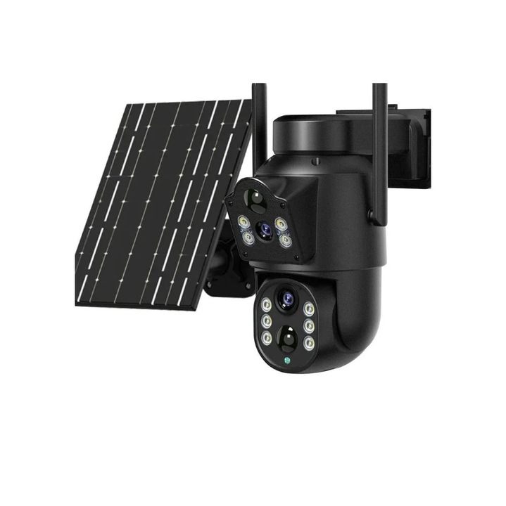 Соларна WiFi камера за външна употреба, двоен обектив, 4K без карта