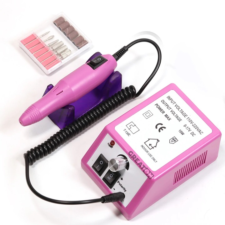 GREATON professzionális elektromos körömreszelő manikűrhöz/pedikűrhöz, 14 000 fordulat/perc, rózsaszín