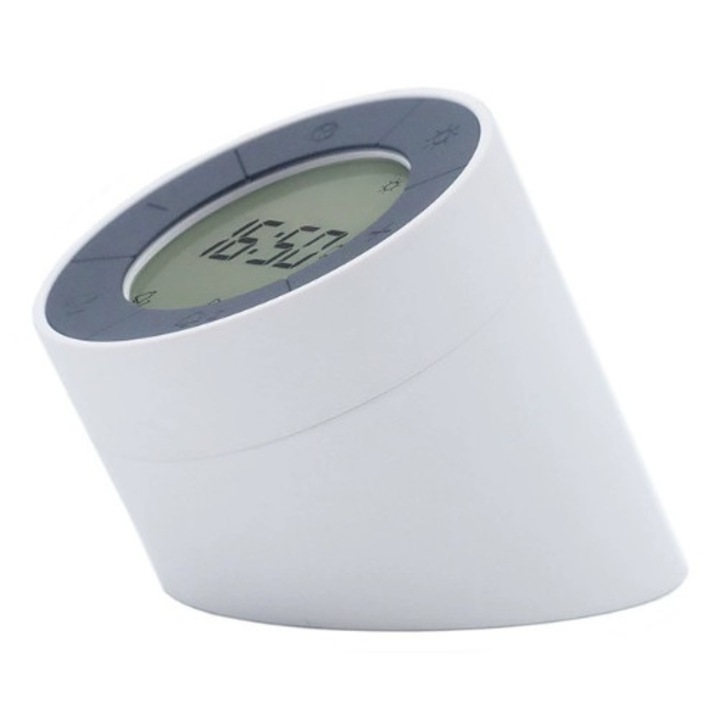 Ceas de Noapte cu Lampa, Alarma Duala, Alb, 80x80x94mm