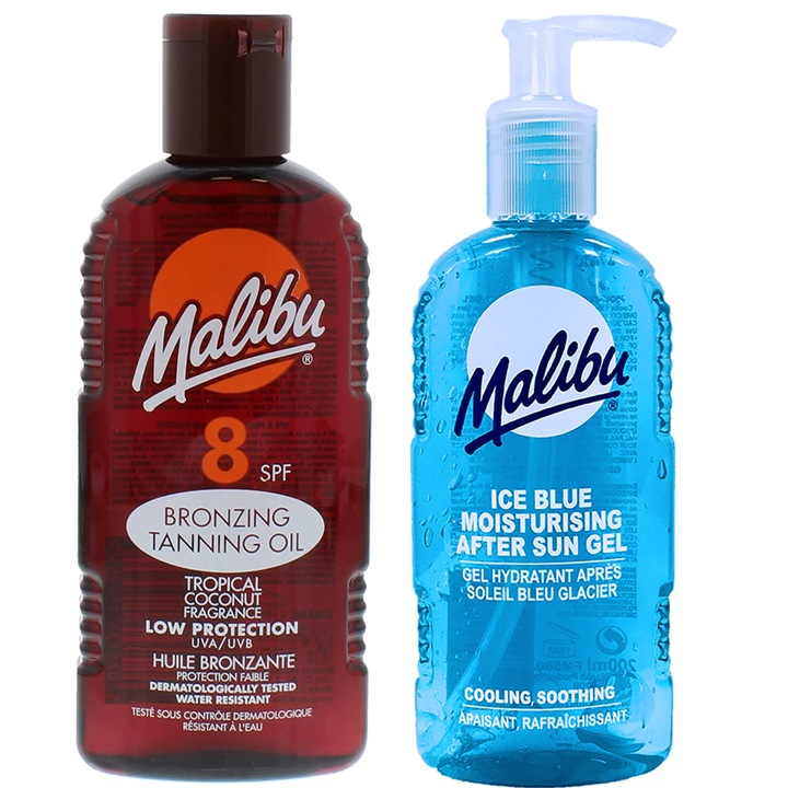 Ulei de protectie solara Malibu SPF8 200ml + Gel dupa soare Ice Blue 200ml