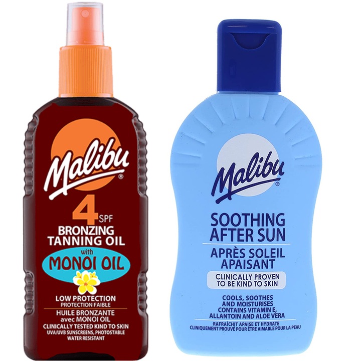 Ulei de bronzare cu monoi Malibu SPF4 + balsam dupa soare 200 ml