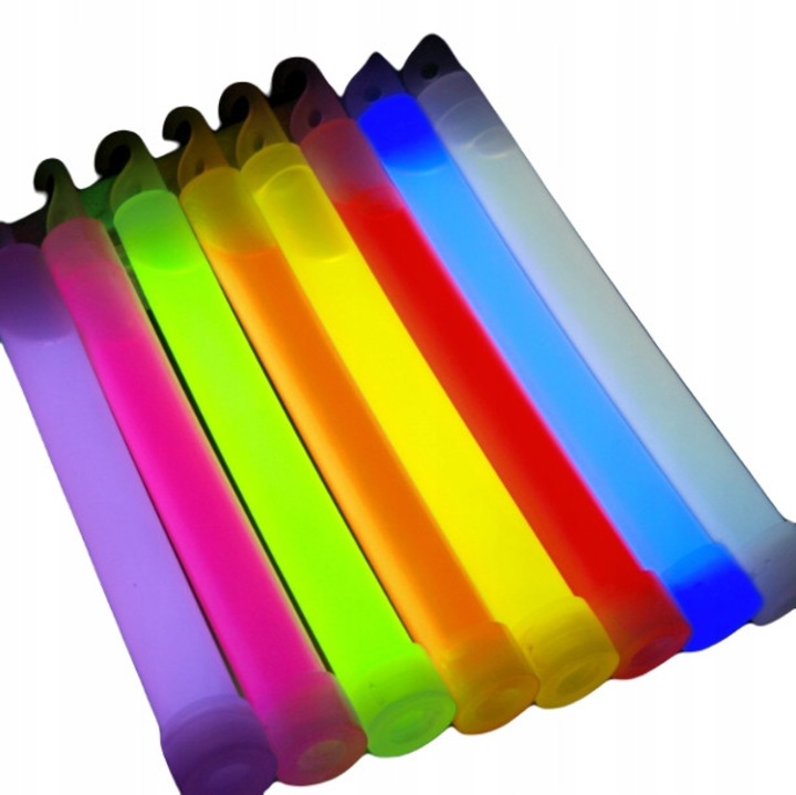 Bete luminiscente, fara marca, 14 cm, 12-36 ore de lumina, activate prin indoire si scuturare, colorate, set de 8, plastic, fluorescente, culori asortate: verde, albastru, galben, roz, violet, portocaliu, rosu, alb