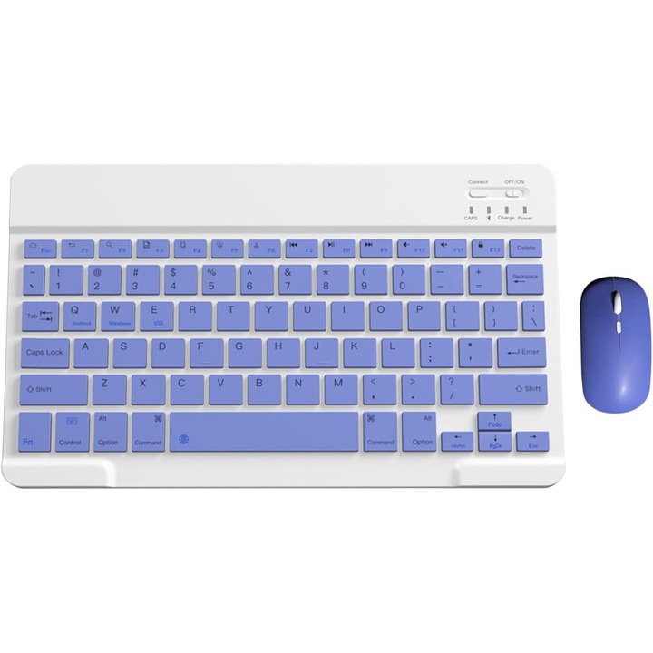 Set tastatura si mouse Bluetooth reincarcabil BT608 – Wireless, silentios, compatibil tableta, laptop si PC – Mov