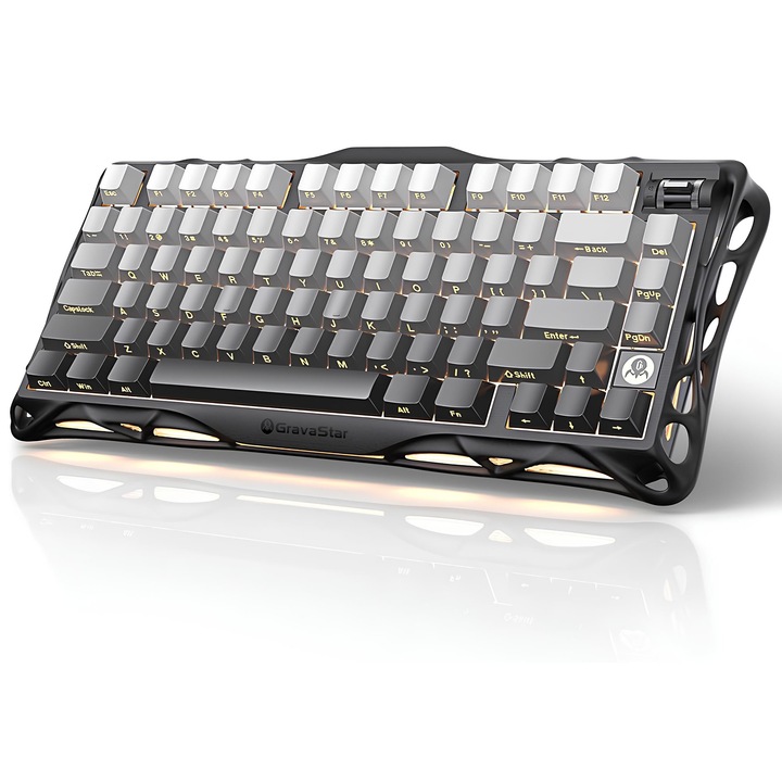 GravaStar Mercury K1 Безжична механична клавиатура, трирежимна USB, Bluetooth, 2.4GHz, 75% оформление, RGB осветление, батерия 8000 mAh, градиентно черно