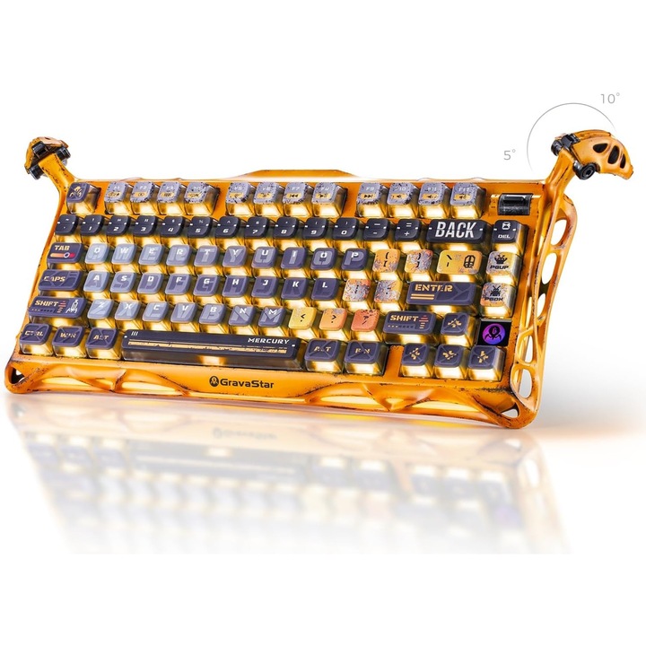 GravaStar Mercury K1 Pro безжична механична клавиатура, трирежимна USB, Bluetooth, 2.4GHz, 75% оформление, RGB осветление, батерия 8000 mAh, специално издание, боядисано в жълто