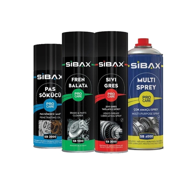 Set Pro 4 spray-uri multifunctionale pentru degresare, ungere, protectie si intretinere, Sibax