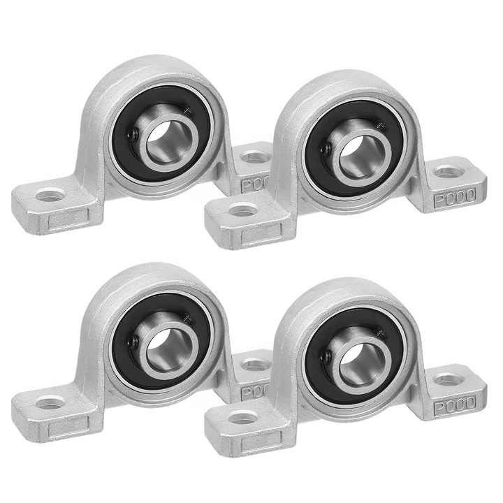 Set 4 Rulmenti Flansa, 10mm Diametru Interior, Zinc, Argintiu