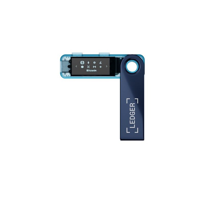 Ledger Nano S Plus Crypto elektronikus pénztárca, Bitcoin, Ethereum, NFT és más virtuális valuták számára, Neptune Blue