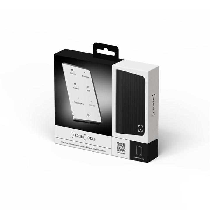 Ledger Stax Crypto elektronikus pénztárca, Bitcoinhoz, Ethereumhoz, NFT-hez és más virtuális valutákhoz, fekete
