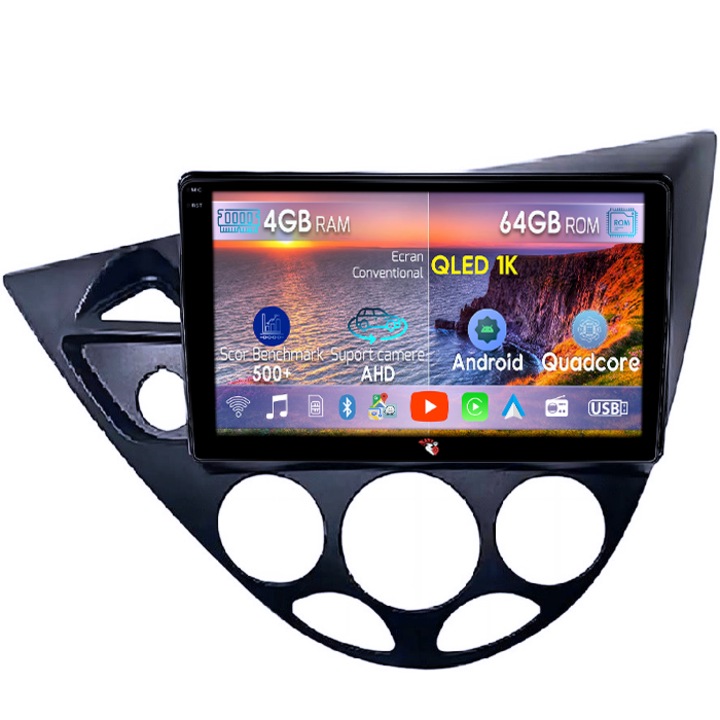 Dedikált navigáció Ford Focus 1999 - 2005, 4 GB RAM 64 GB ROM, Octacore, Android 14, QLED 1K kijelző 9", DSP, Carplay és Android Auto, AHD kamera támogatás, 4G SIM