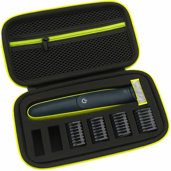 Philips OneBlade borotvával kompatibilis tok, Orzeszku_PL, ütésálló, hálós zseb, fekete/zöld, nagy