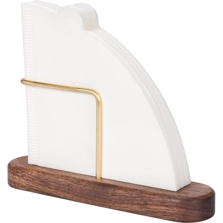 Kávészűrő tartó, BOMSTOM, fa/sárgaréz, tartós, barna/arany