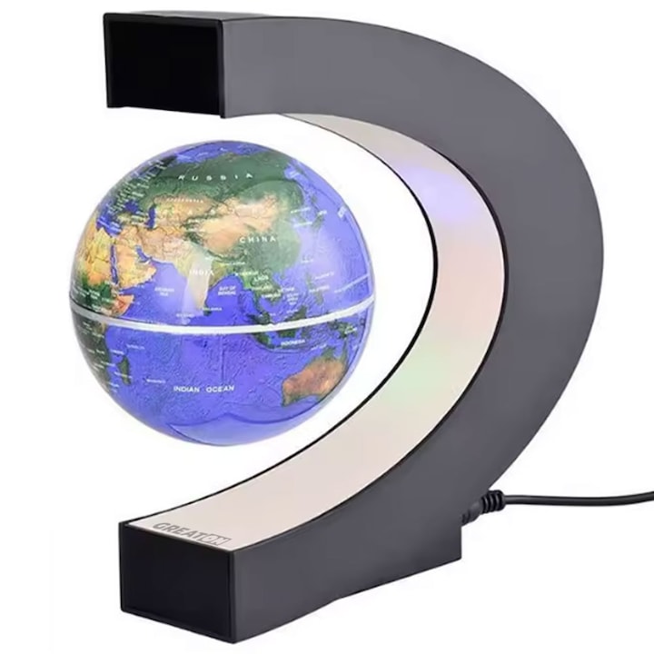 Glob Magnetic Plutitor cu LED GREATON, Glob Pamantesc Levitant Decorativ, Cadou Birou sau Casa, Magnetic, Alimentare Priza, Diametru 8.5 Cm