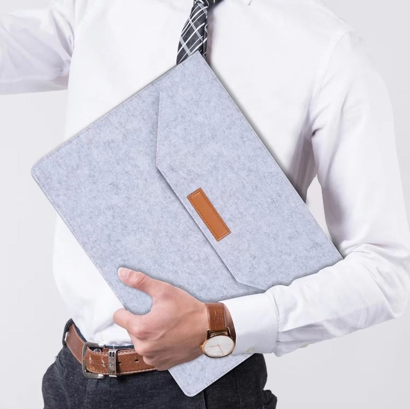Husa Plic cu 2 Buzunare, Macbook 13"-14", Soft envelope, Business, Textil, Gri