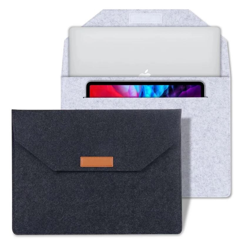 Husa Plic cu 2 Buzunare, Macbook 13"-14", Soft envelope, Business, Textil, Gri