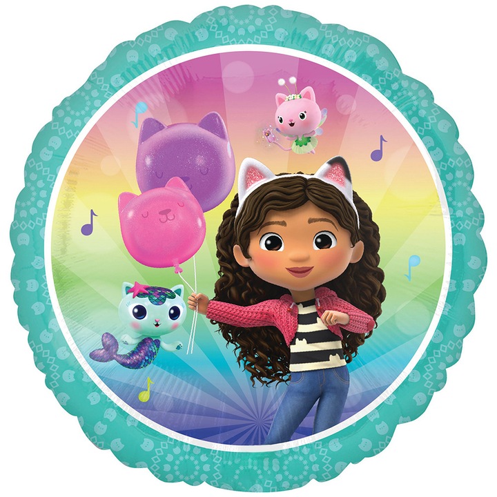 Balon Folie Rotund Anagram Gabby's Dollhouse 43cm, tematica petreceri, umflare heliu sau aer