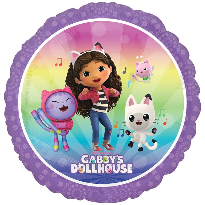 Balon Folie Rotund Anagram Gabby's Dollhouse 43cm, tematica petreceri, umflare heliu sau aer