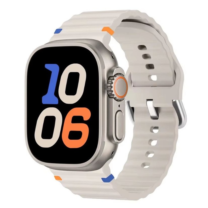 Регулируема каишка Ocean Wave за Apple Watch, силиконова, спортна, Starlight - 38/40/41 мм