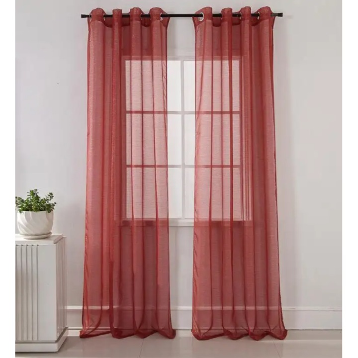 Комплект от 2 завеси MRTREES, 140 x 250 см, воал, полупрозрачни, с халки, червен цвят