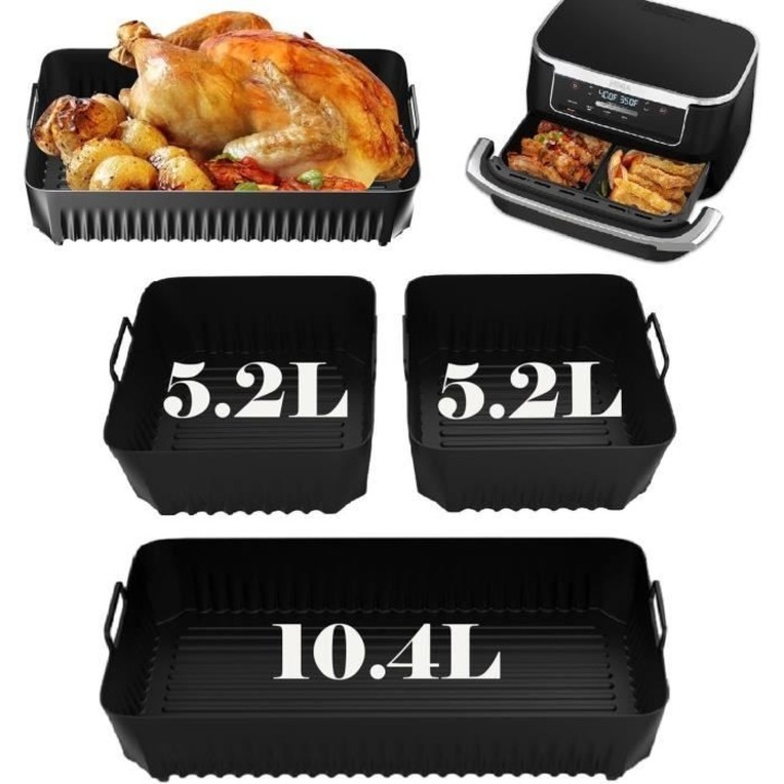 Tava silicon pentru friteuza cu aer XCRH, set 3 bucati, 10.4L, 2x5.2L, neaderent, termorezistent
