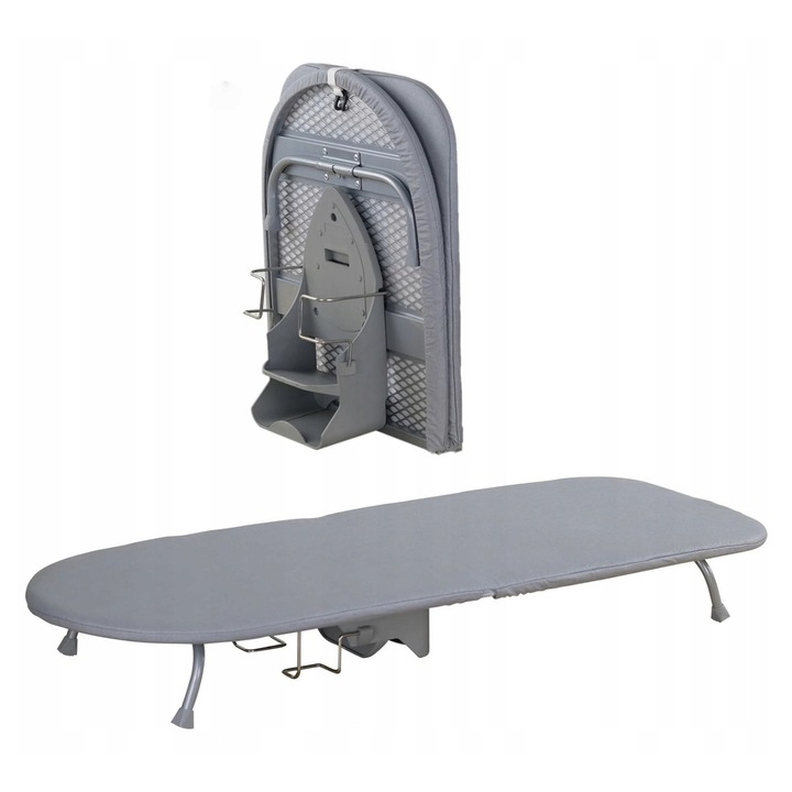 Összecsukható vasalódeszka, szürke, 89x33x10,5cm, fali tartóval, készlet