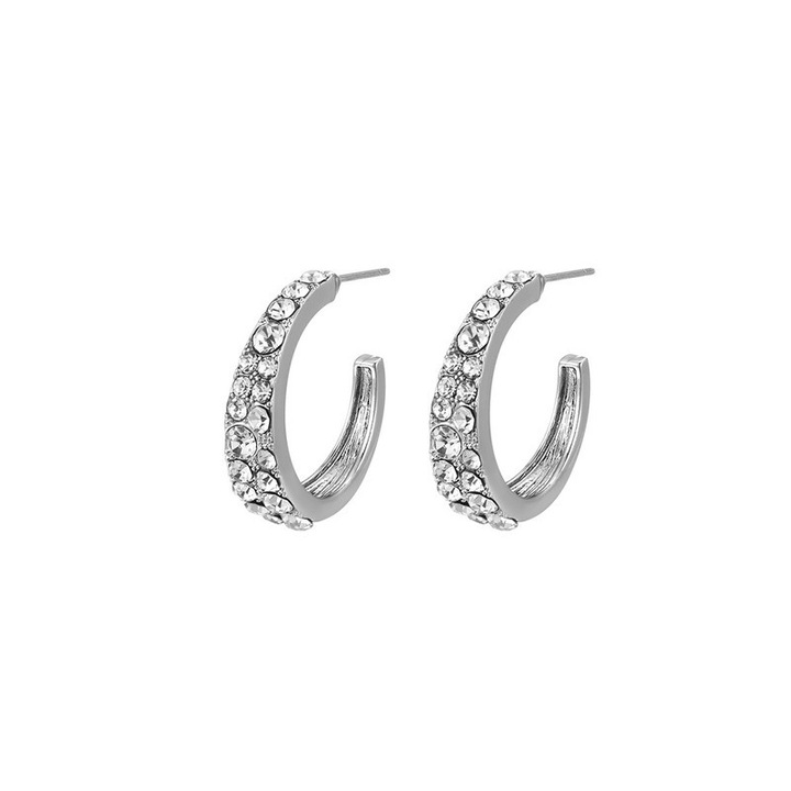 Cercei Semirotunzi Argintii cu Opal, Perle si Stea, cu Tija din Argint 925, Design Romantic Ceresc pentru Femei, Bijuterii Statement, 2.3x0.6cm