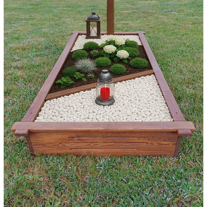 Cadru de mormant din lemn – Rama din lemn pentru mormant – Delimitare mormant 190x90x20 cm – Lemn de pin impregnat – Culoare nuc – Rezistent la intemperii – Montaj usor