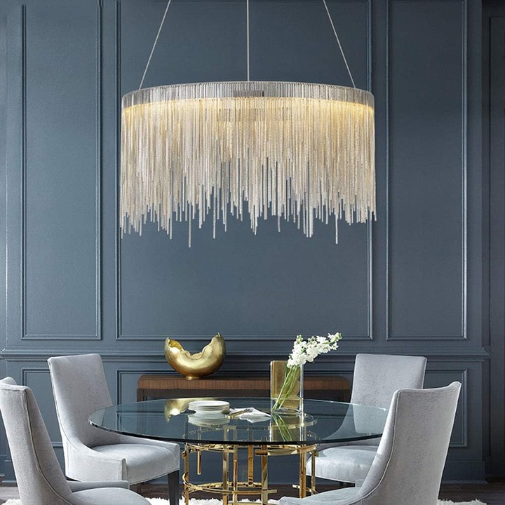 LED висящ полилей с дистанционно управление, 32W, Студена/Топла/Неутрална светлина, Димируем, Гланцов хром, Диаметър 50 см