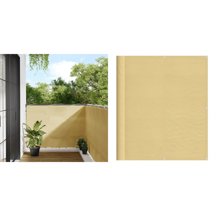 Paravan de balcon, nisipiu, 120x400 cm, 100% poliester oxford