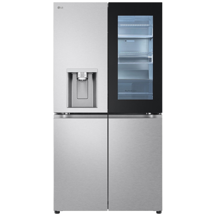 Side by Side LG GMG960MBEE, 638 l, Clasa E, No Frost, InstaView, Multiairflow, Door Cooling+, LINEAR Cooling, Smart Ice Plus, Wi-Fi, Smart ThinQ, H 179 cm, Inox
