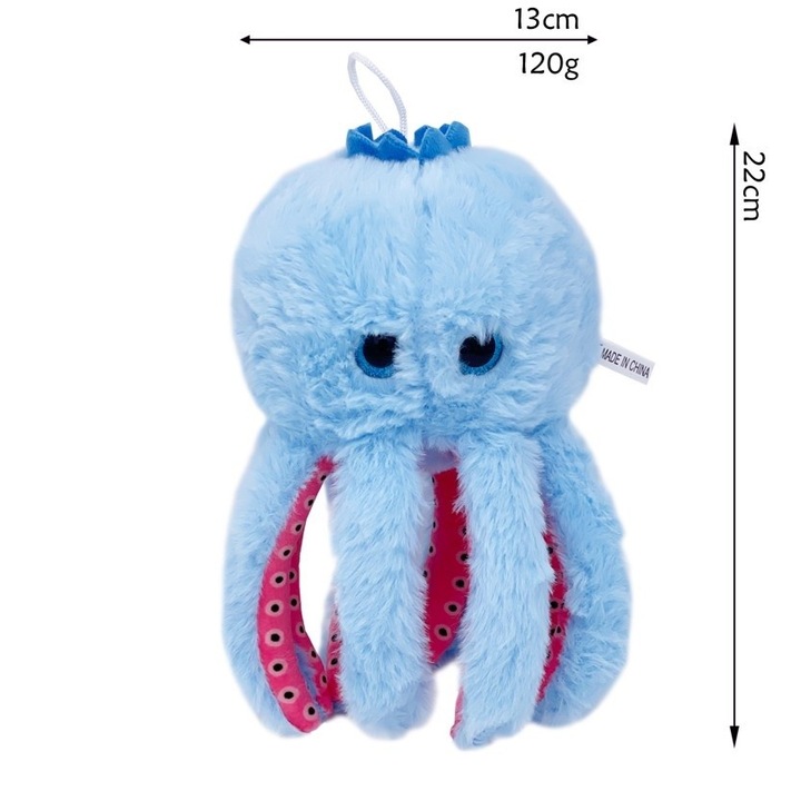 Original - Jucarie Moale de Plus Italian Brainrot, Southern Sky, cu Agatatoare, Model Blueberrini Octopussini, Jucarie Moale destinat Copii, 13 x 22 cm, Albastru/Roz