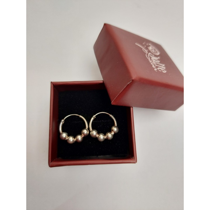 Cercei Argint 925 Creole 12 mm cu 4 Bilute, Leski Silver, 1.6g, 1 cm x 1 cm