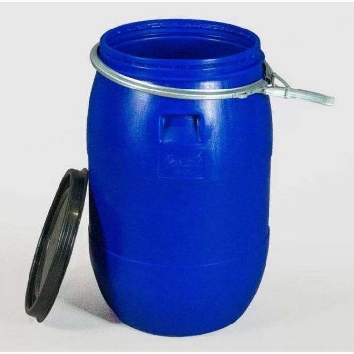 Bidon / Butoi 60 litri, cu cerc metalic, Sterk, Plastic Albastru