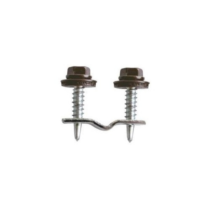 Set 10 Clema fixare policarbonat ZA cu surub Maro RAL8017