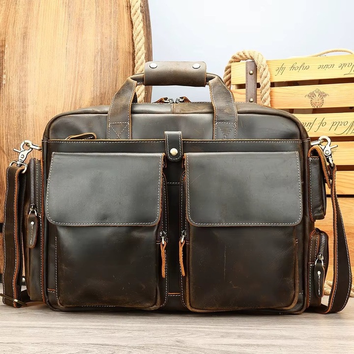 Férfi aktatáska, Mael GT3293, valódi bőr, barna