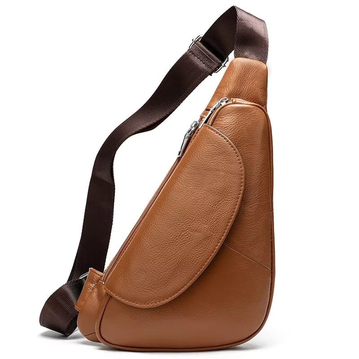 Férfi válltáska, Arif GT3074, valódi bőr, világosbarna