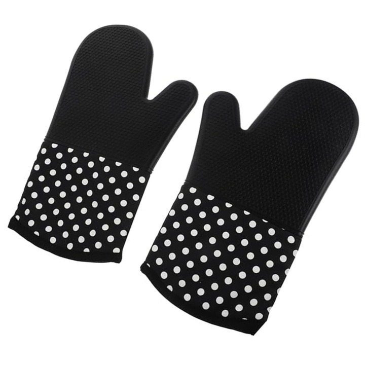 Szilikon sütőkesztyű, 300°C-ig hőálló, víz- és olajálló, fekete, 33cm, 2 db-os szett